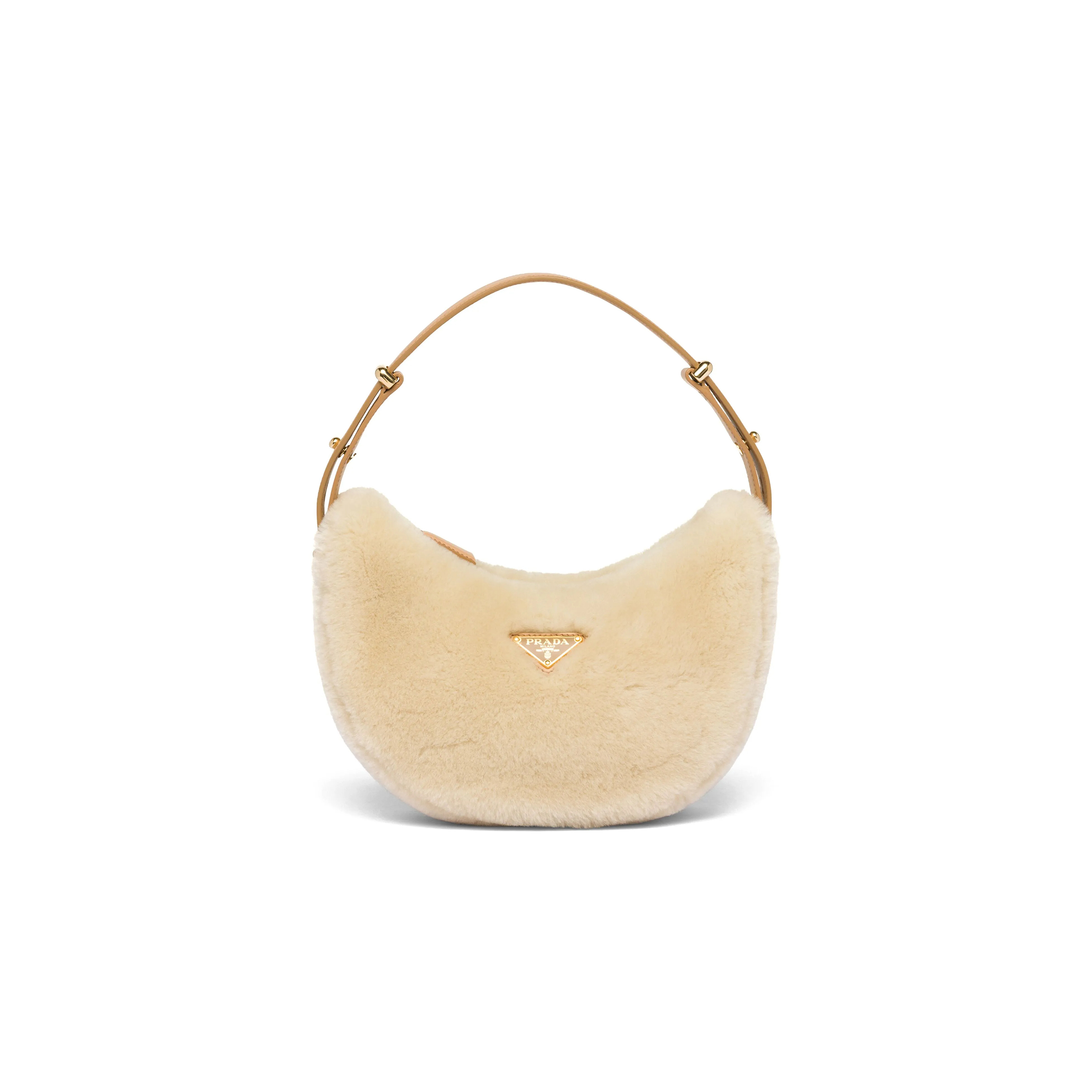Pra*a arquÉ shearling and leather shoulder bag 1bc194 (22.5*18.5*6cm)